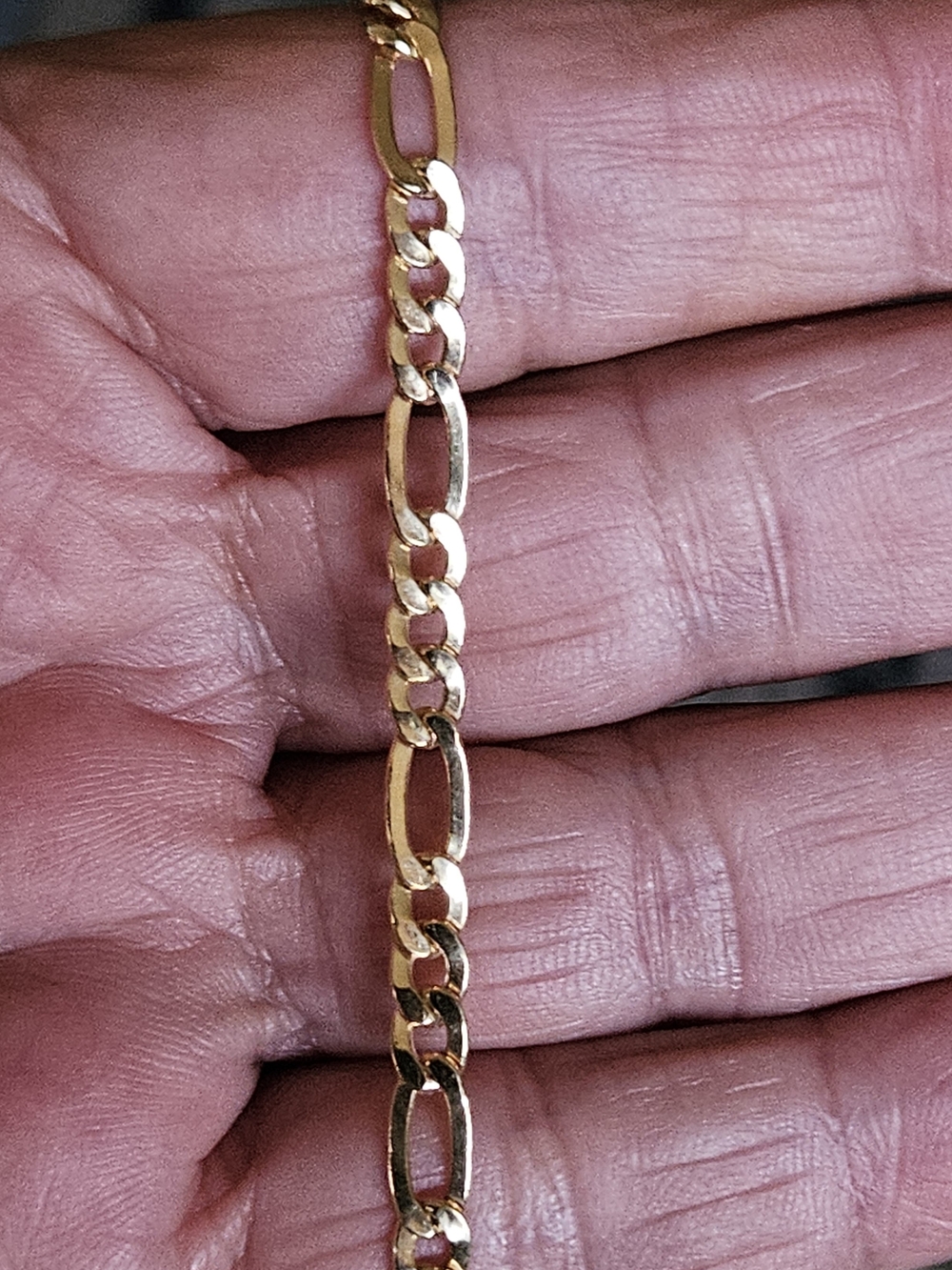 18k Yellow Gold Italian Figaro Bracelet Lobster Claw Closure